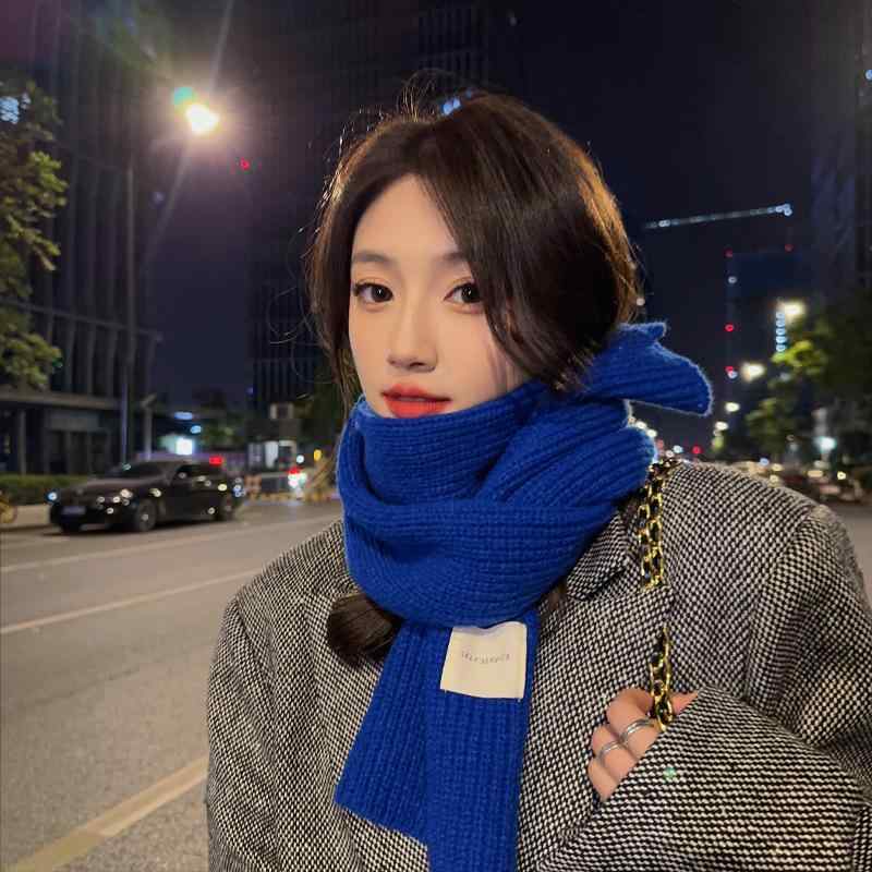 マフラー レディース かわいい 韓国 クラインブルー ニット ストール 厚手 あったか 防寒 おしゃれ 万能 個性的 普段使い お出かけ 通勤 秋冬