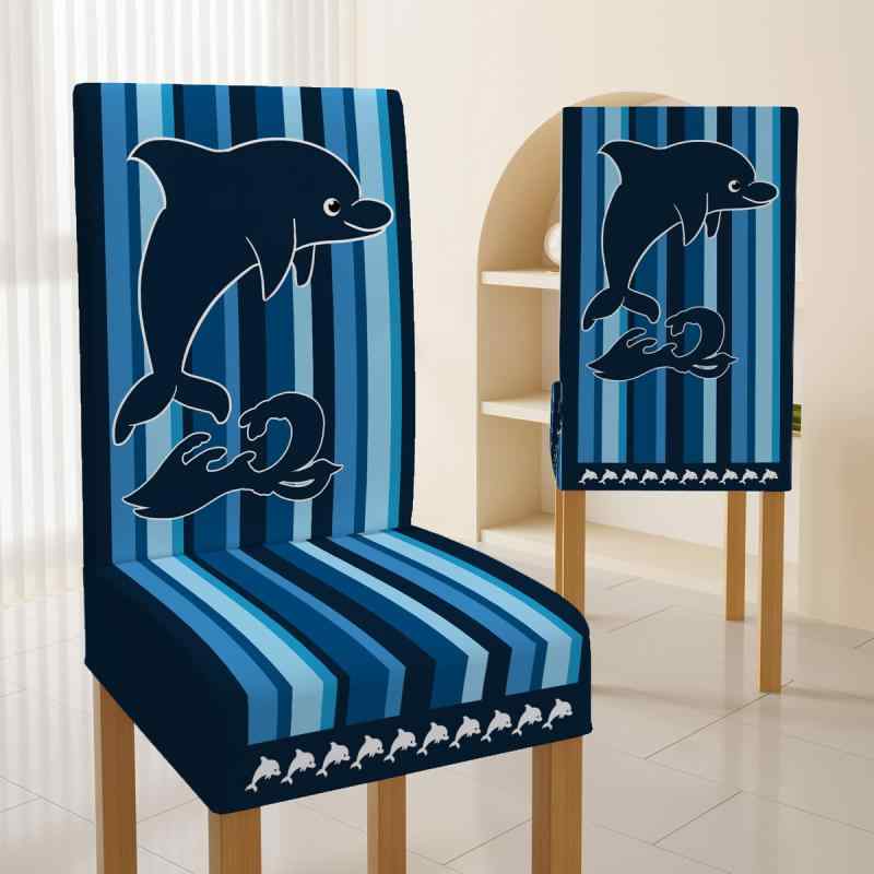 椅子カバー 春夏 海洋モチーフ イルカ タツノオトシゴ ヒトデ柄 オフィスチェア パソコンチェア ダイニ..
