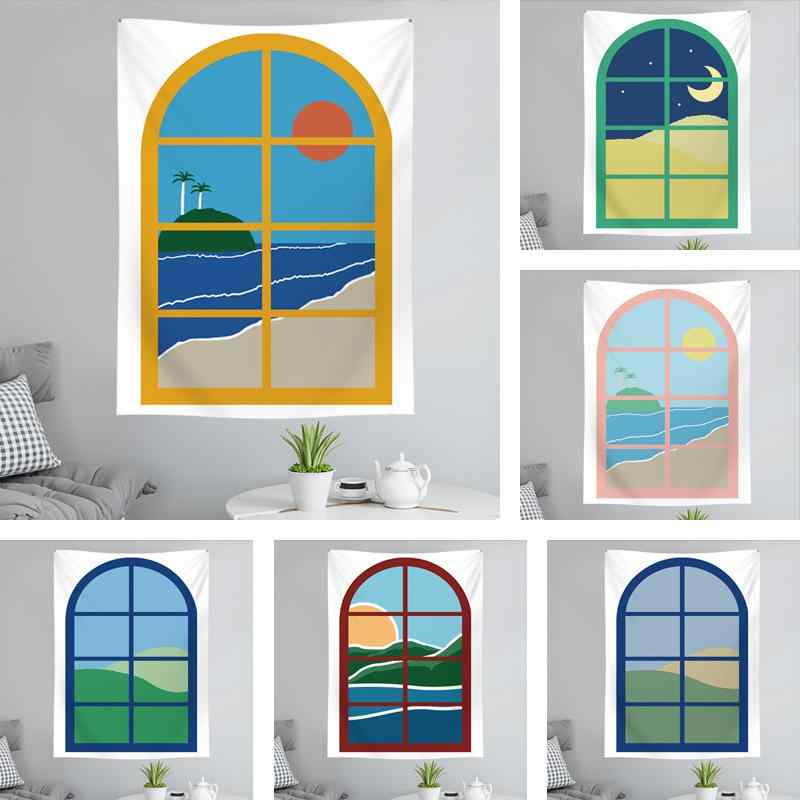 タペストリー 韓国 窓辺の景色 風景画 壁掛け 飾り布 映え 撮影背景 おしゃれ リビング 寝室 ベッドル..