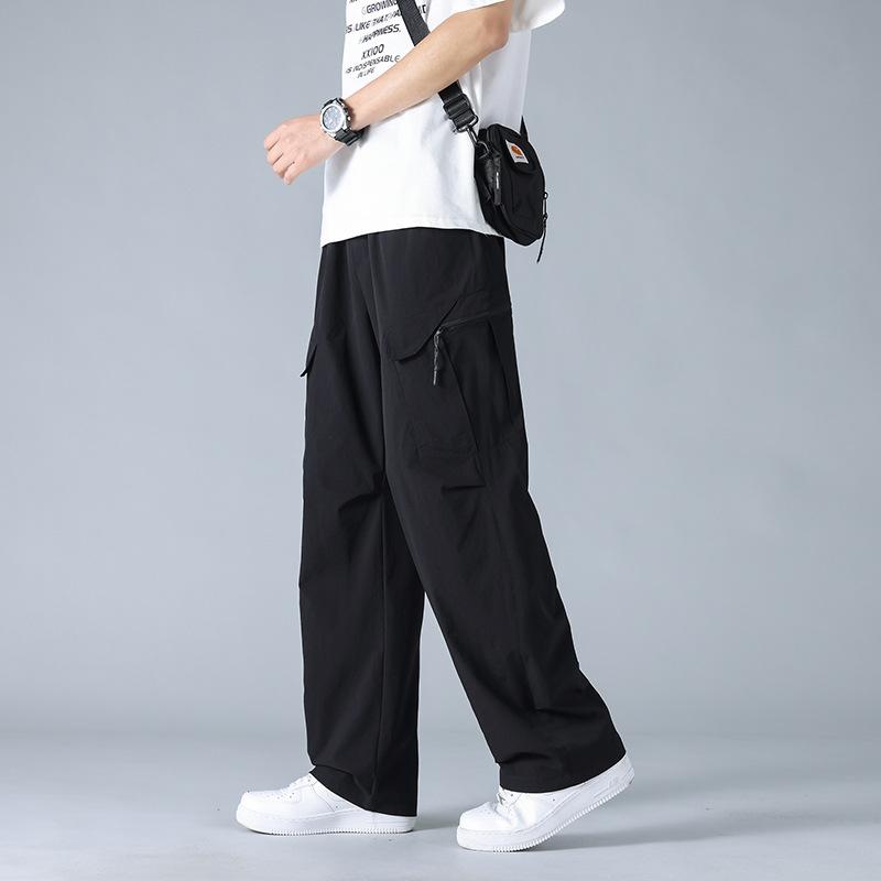 パンツ メンズ 男性用 接触冷感 ワイド カーゴパンツ ルーズフィット ストレート ロング丈 無地 大きいサイズ ナイロン 薄手 通気性 多ポケット シワになりにくい 普段使い 春夏
