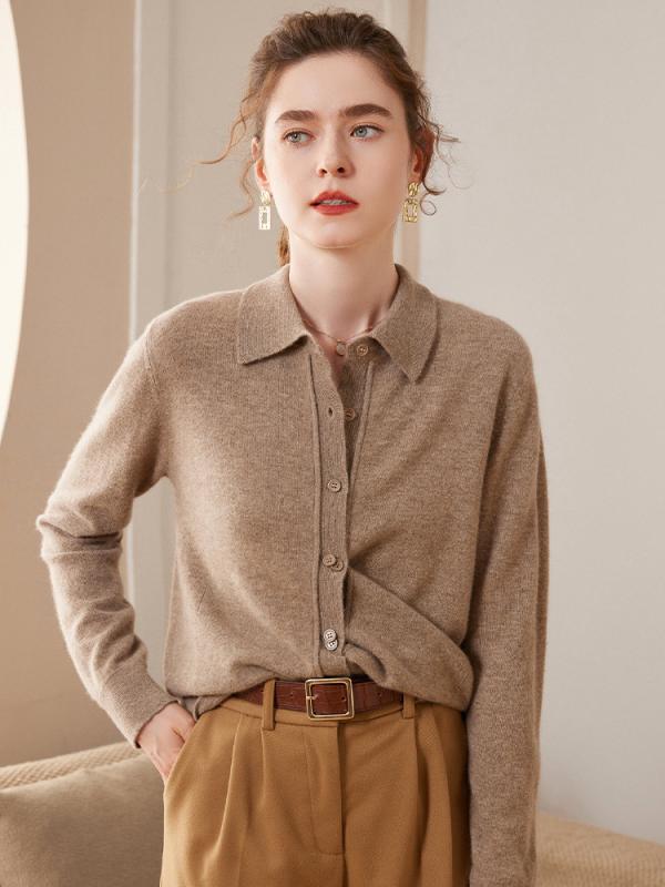 カーディガン レディース 女性用 ポロ襟 ニット トップス 長袖 ゆったり リラックスフィット 秋冬 通勤..