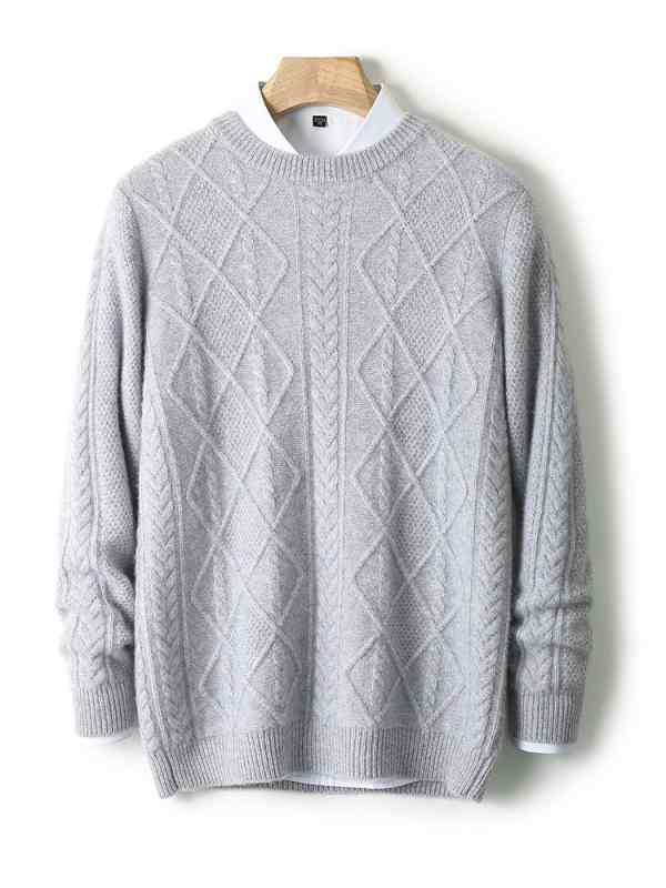 セーター メンズ 男性用 ウール クルーネック 丸首 ケーブル編み アラン模様 厚手 肉厚 ゆったり リラ..