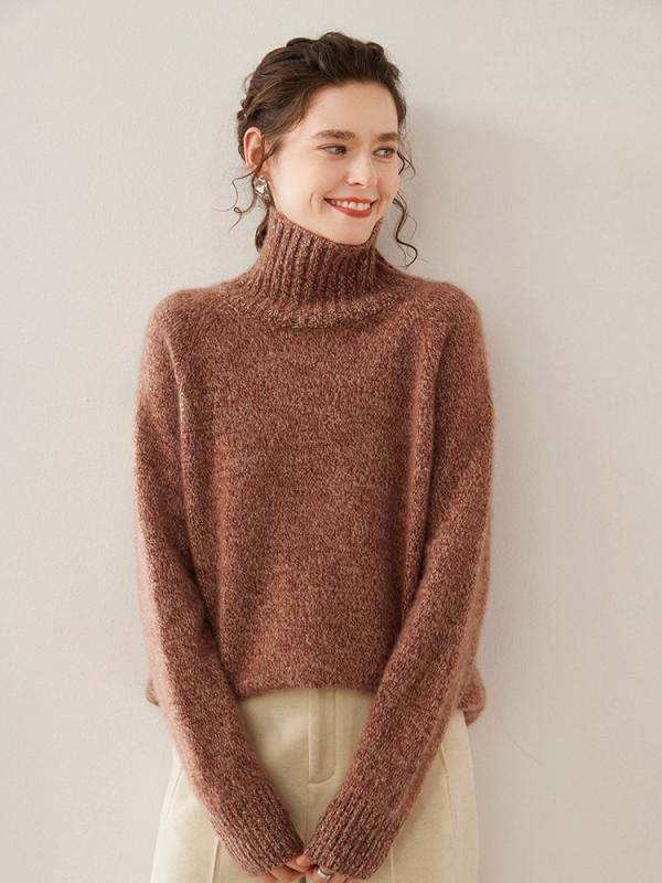 セーター レディース 杢調 厚手 ハイネック ニット プルオーバー ゆったり ルーズフィット もちもち ソフトタッチ あったか 秋冬 通勤 オフィス きれいめ エレガント