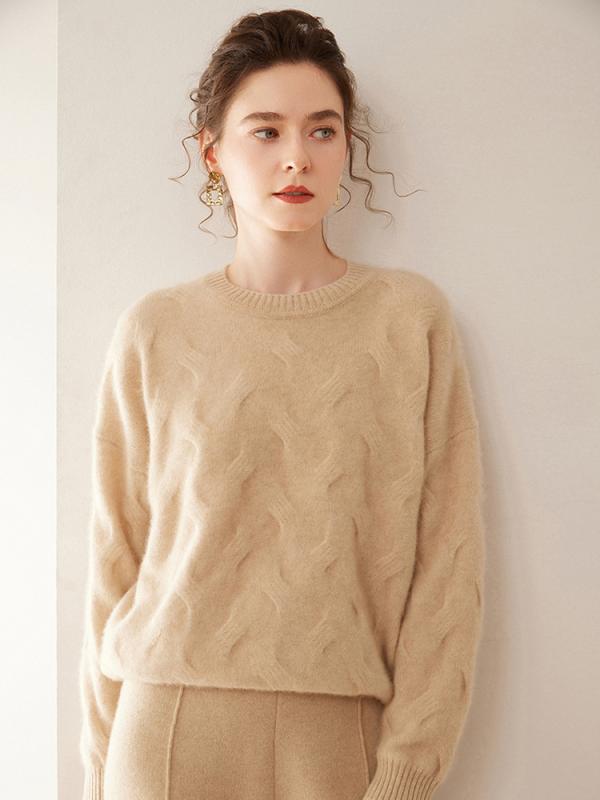 ニット レディース 女性用 秋冬 長袖 厚手 セーター トップス 無地 ゆったり ルーズフィット ラウンド..