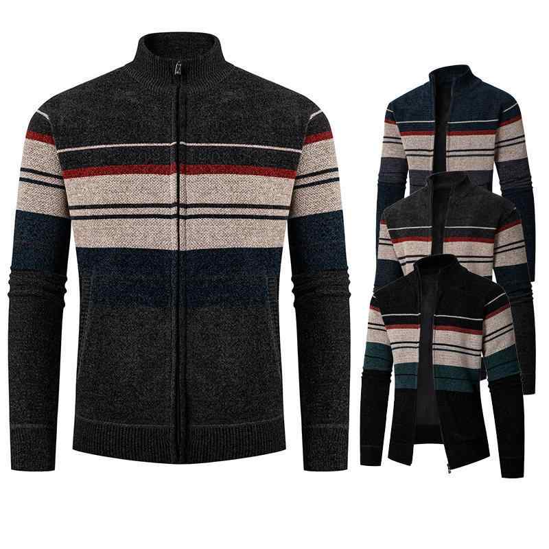 カーディガン メンズ 男性 秋冬 裏起毛 スタンドカラー 立ち襟 切り替え バイカラー 大きいサイズ ゆったり ニット セーター アウター 羽織り 普段使い カジュアル 綿混 ポリエステル