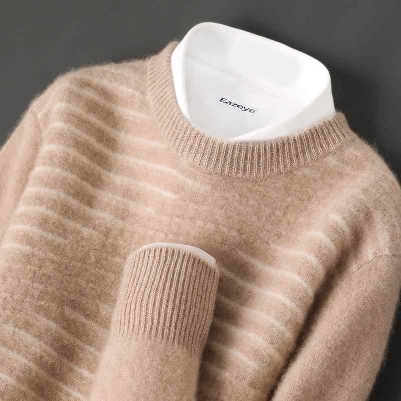 セーター メンズ 秋冬 純ウール ニット ゆったり クルーネック 長袖 切り替え ジャカード 厚手 保温性 上品 エレガント 大人カジュアル 普段使い