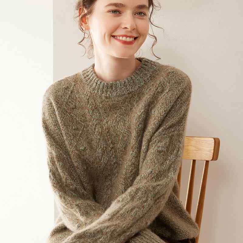 ニット レディース 秋冬 混 ミックスカラー 厚手 長袖 ラウンドネック ゆったり ルーズシルエット プルオーバー セーター カジュアル 普段使い 快適 着回し...