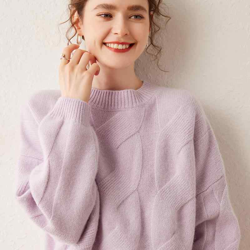 ニット レディース 女性用 秋冬 ラウンドネック 丸首 ゆったり ルーズフィット 厚手 ケーブル編み アランニット プルオーバー オフィス 通勤 普段使い カジ...