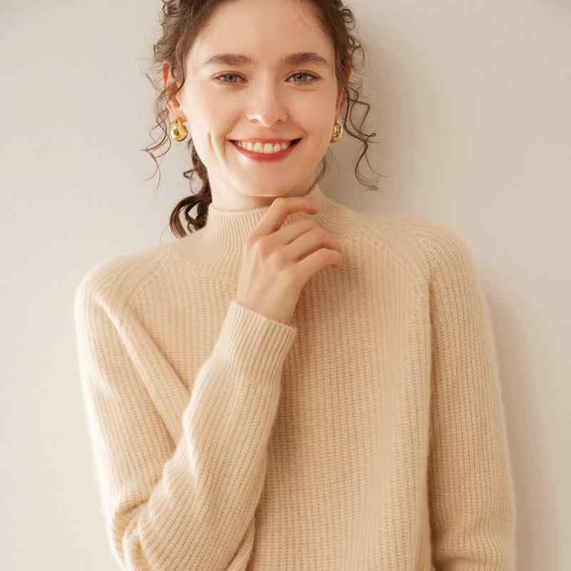 セーター ニット レディース 女性用 秋冬 高級感 混 ハイネック 畦編み 厚手 プルオーバー ゆったり ルーズ オフィス 通勤 普段使い 無地 トップス