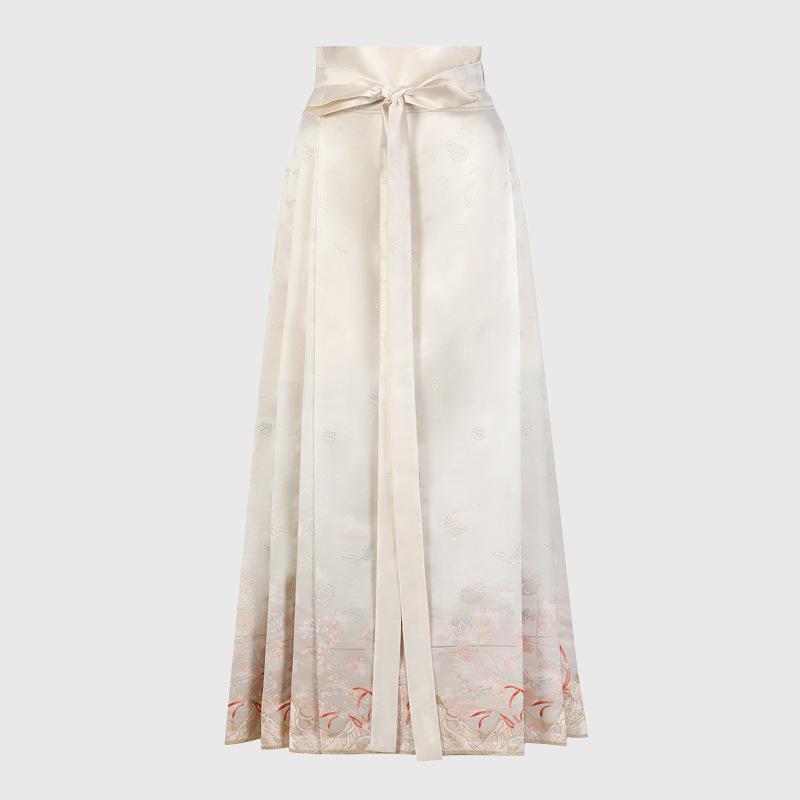 スカート レディース 馬面スカート 袴スカート ネオチャイナ風 漢服アレンジ 高級感 エレガント 着回し 普段使い ポリエステル ジャカード織り 花柄 明朝スタイル 白
