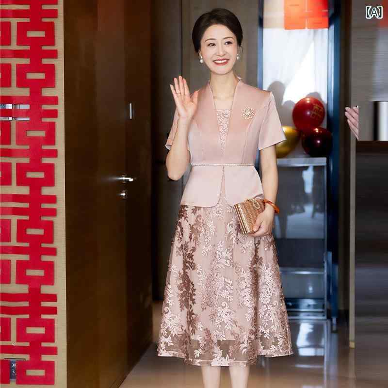 チャイナドレス レディース 女性用 ロング丈 結婚式 披露宴 パーティードレス フォーマルワンピース 上品 エレガント 高級感 レトロ Vネック 微ストレッチ ポリエステル 若見え 体型カバー 普段使い ピンク 春夏(4)