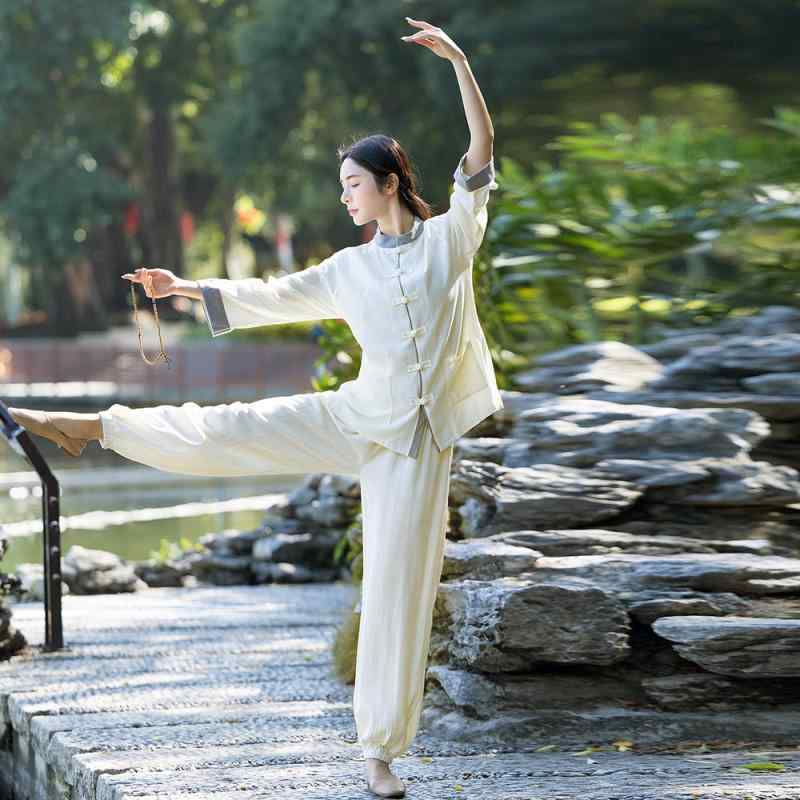 作務衣 春秋 中華風 レトロ チャイナボタン 綿麻 リネン混 禅服 太極拳服 武術 民族舞 練習着 稽古着 リラックスウェア 部屋着 ユニセックス 男女兼用 セットアップ ベージュ グレー ゆったり 通気性