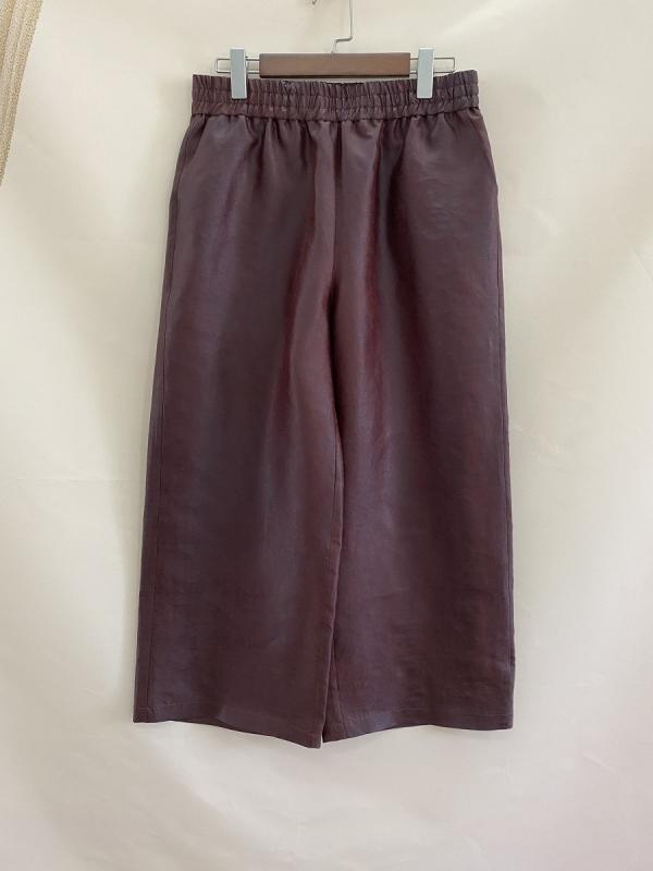 ワイドパンツ レディース 香雲紗 絹 素材 ハイウエスト ウエストゴム ゆったり ルーズフィット ロング丈 カジュアル リラックス 普段使い レトロ 赤系 春夏