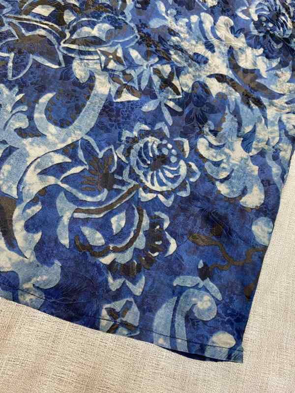 シャツ レディース 半袖 香雲紗 絹 青花柄 レトロ ヴィンテージ風 立襟 ボタン 上品 エレガント トップス 夏 普段使い お出かけ カジュアルスタイル