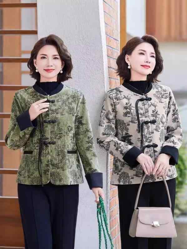 ジャケット レディース ミセス 中高年 婦人 チャイナ風 モダンチャイニーズ ノーカラー 長袖 切り替え ..