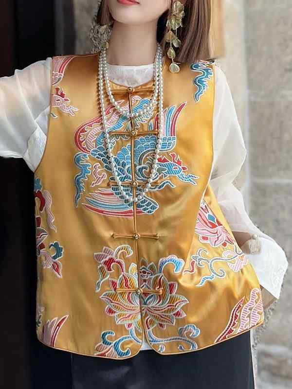 ベスト レディース 春夏 チャイナ風 国風 レトロスタイル 高級感 アセテート素材 チャイナボタン ジレ ..