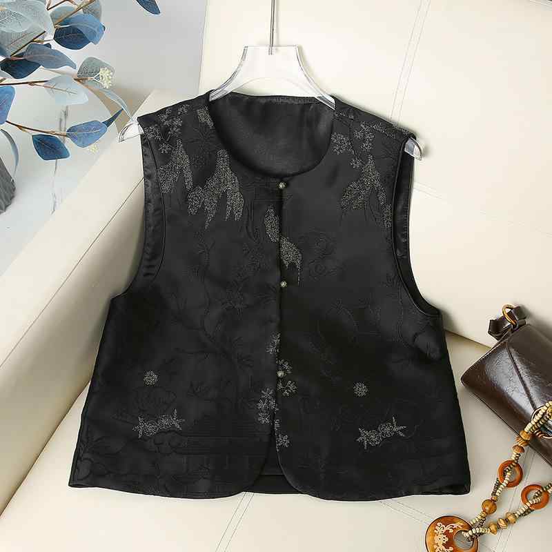 ベスト レディース 民族風 エスニック 文芸風 レトロ ヴィンテージ風 刺繡 チャイナボタン 花柄 ジレ ..