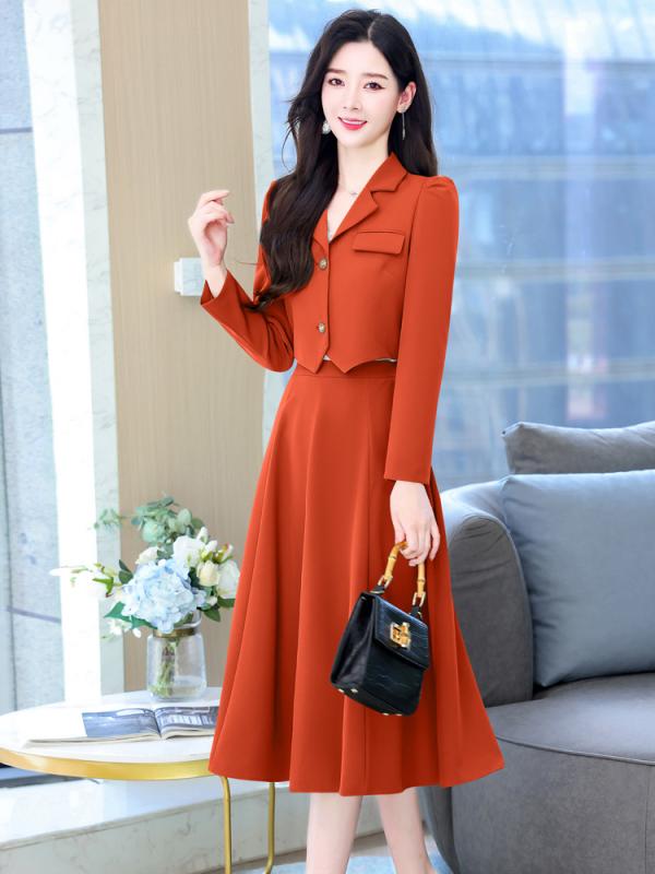 ・カテゴリ: セットアップ・主な素材: ポリエステル・対象: レディース・スタイル: オフィス、きれいめカジュアル・セットアップ: スカート・袖丈: 長袖・袖タイプ: レギュラー・スカート丈: ミディ丈・柄: 無地・加工: パッチワーク、切り替え・カラー展開: ブラック、カーキ、レッド・サイズ展開: M、L、XL、XXL