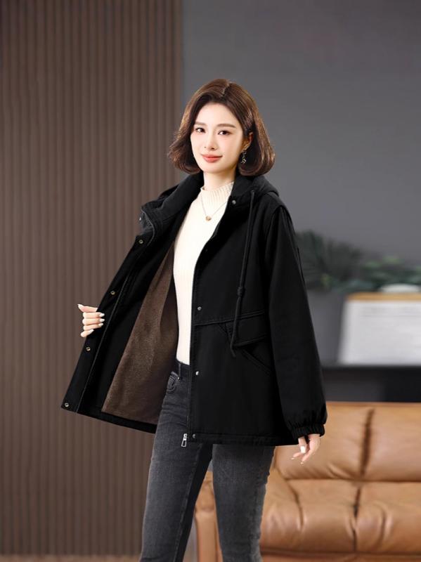 中綿ジャケット レディース ミセス ミドル丈 裏起毛 厚手 防寒 フード付き ゆったり ルーズフィット 大きいサイズ カジュアル 普段使い ポリエステル中綿 あったか 保温 秋冬アウター ブラック レッド