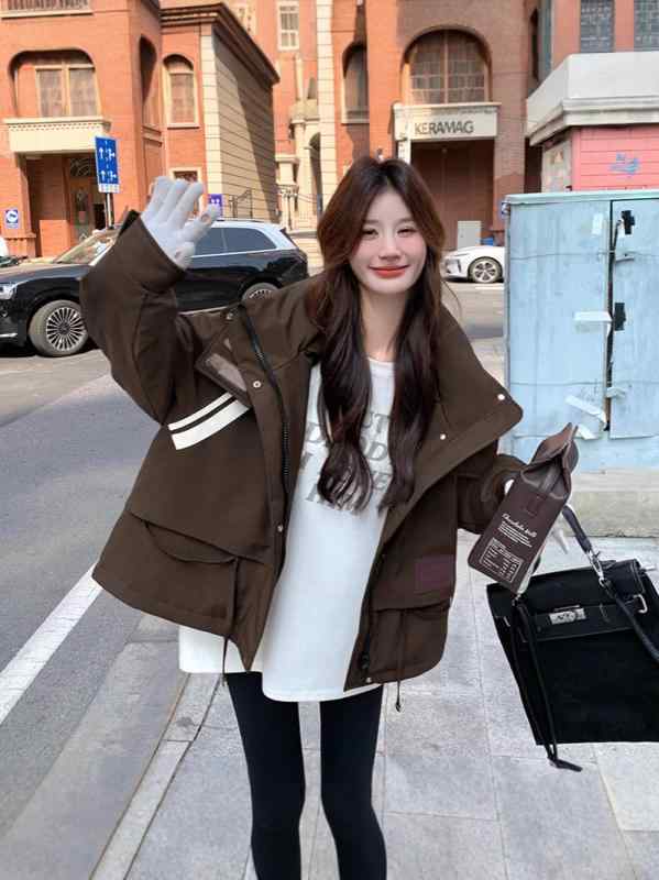 ダウンジャケット レディース マウンテンパーカー 厚手 ショート丈 裏起毛 ダウン ポリエステル フード付き ゆったり オーバーサイズ ジップアップ カジュアルスタイル 秋冬