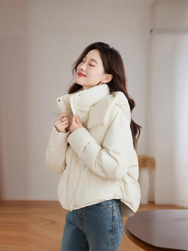 ダウンジャケット レディース フード付き ゆったり 上品 エレガント ダウン 秋冬 厚手 防寒 ミドル丈 アウター カジュアル デイリーユース ブラック グレー