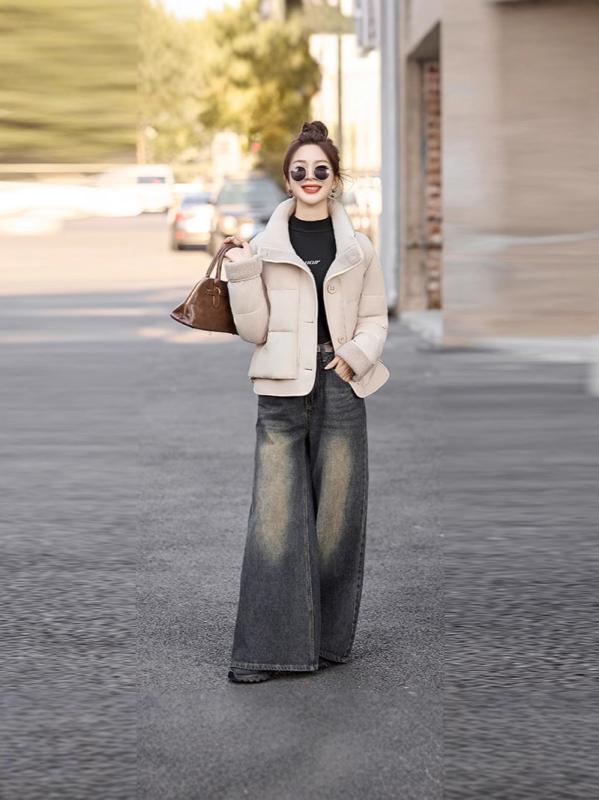 ダウンジャケット レディース フード付き ショート丈 ゆったり ルーズシルエット 厚手 防寒 白ダックダウン ポリエステル ファスナー ポケット付き 長袖 カジュアル 韓国ファッション トレンド 冬 アウター 普段使い アイボリー