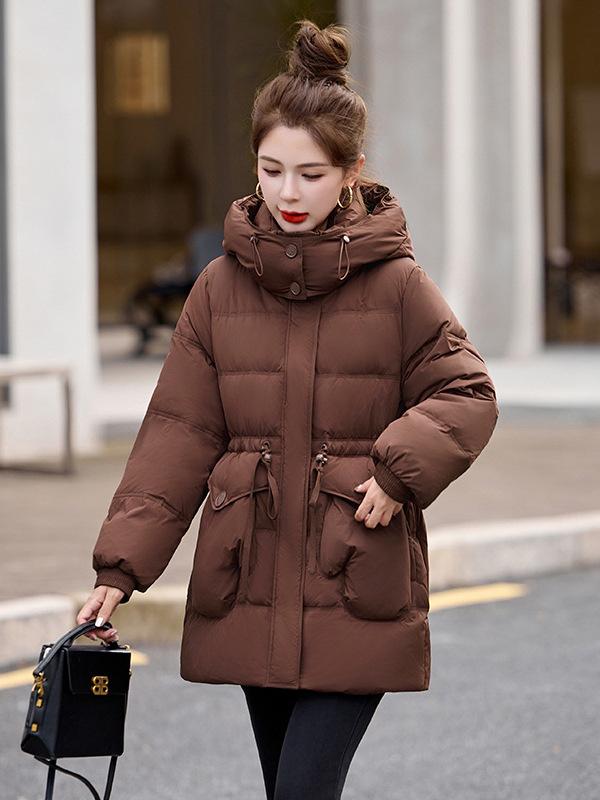 ダウンジャケット レディース 秋冬 韓国スタイル ウエストマーク フード付き ショート丈 防寒 ダウンコート ジップアップ 長袖 ポケット付き 着痩せ 細見え 普段使い カジュアルアウター
