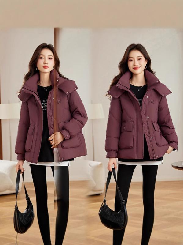 ダウンジャケット レディース ショート丈 フード付き 厚手 防寒 保温性 冬 アウター ダックダウン ポリエステル素材 ゆったり ルーズシルエット カジュアル おしゃれ デイリーユース ブラック ライトグリーン レッド