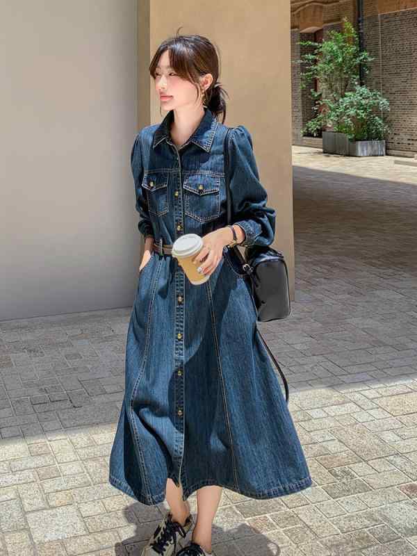 ワンピースレディース秋冬デニム綿上...