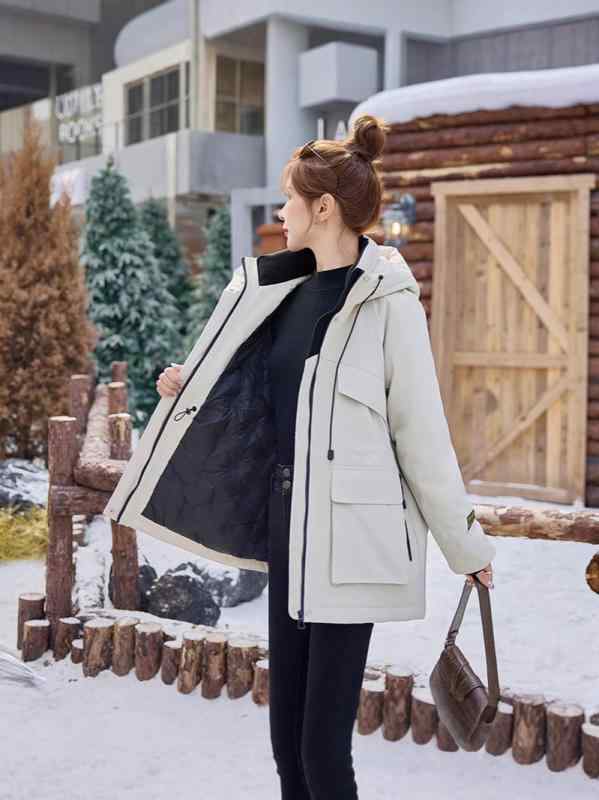 ダウンジャケット レディース 秋冬 韓国 フード付き ウエストシェイプ ショート丈 ゆったり 保温 防寒 ダウン アウター コート カジュアル 通勤 ホワイト ブラック