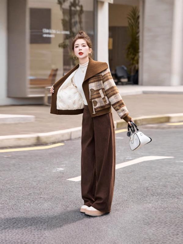 セットアップ レディース 秋冬 ダウンジャケット 厚手 コーデュロイ ワイドパンツ ダウン 高含率 ポリエステル ルーズフィット カジュアル 日常使い