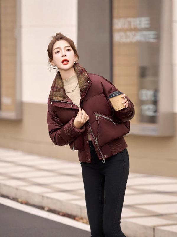 ダウンジャケット レディース 秋冬 ショート丈 ニット切り替え スタンドカラー ゆったりルーズフィット 白ダックダウン 厚手 カジュアル 日韓ファッション 長袖 ジップアップ ポケット付き アウター コート ポリエステル