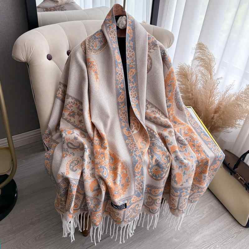 ストール レディース フェイク ライク 大判 ロング丈 ペイズリー ジャカード織り エスニック 民族調 レトロ フリンジ 保温 あったか 旅..