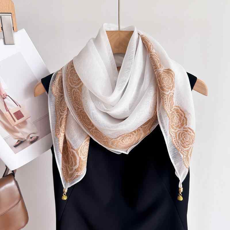 スカーフ レディース レース マグネット留め 正方形 三角 ロング ネッカチーフ ポリエステル 首元カバ..