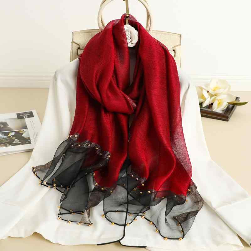 ストール レディース ビーズ装飾 ウールブレンド マフラー ショール 無地 大判 冷房対策 春夏 ナチュラ..