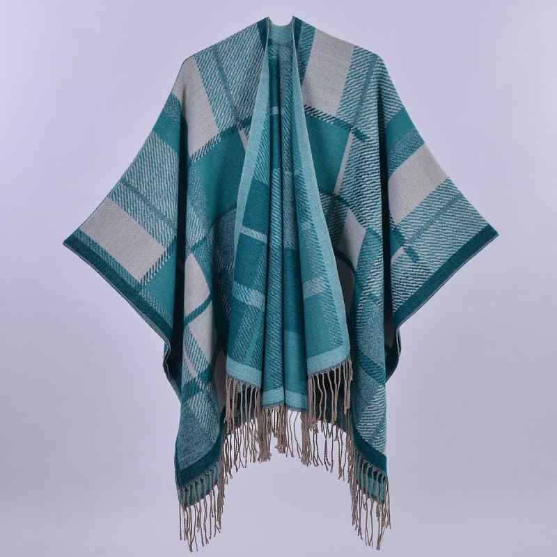 ショール レディース ポンチョ ケープ ニット素材 タッチ 厚手 ゆったり フリンジ 民族調 エスニック ..