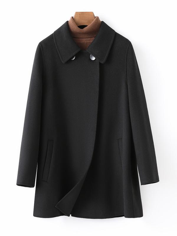 コート レディース ダブルフェイス ウール 混 ショート丈 着痩せ 細見え 小柄な方向け 高級感 アウター 上品 通勤 オフィス カジュアル 秋冬