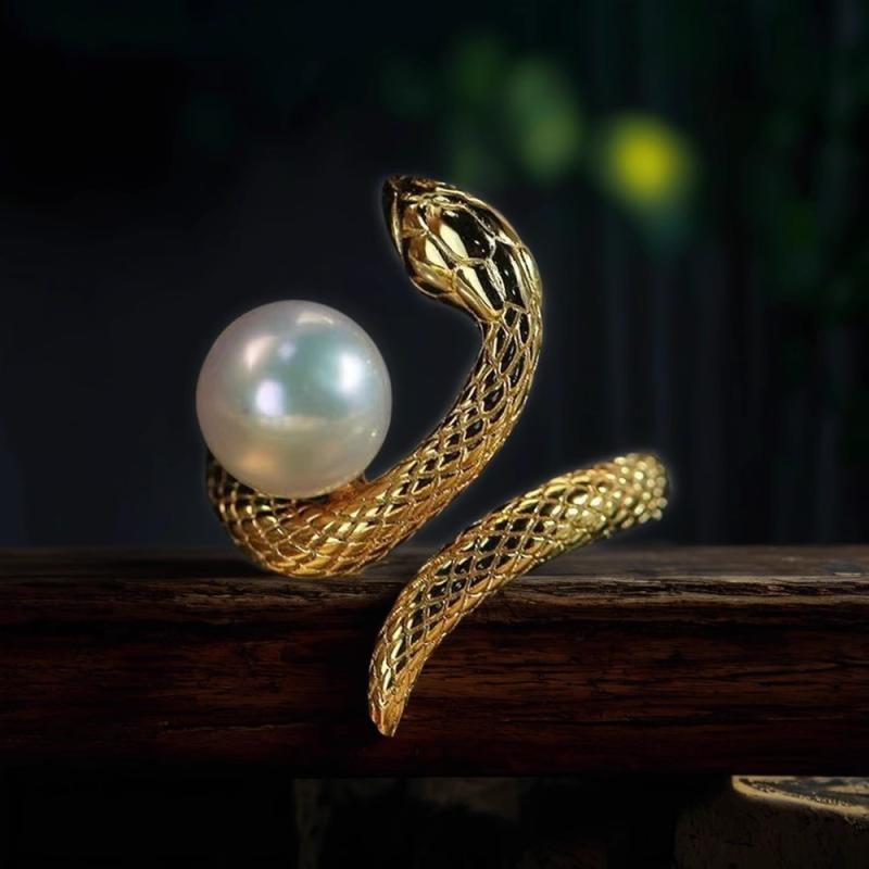 指輪 925シルバー DIY ハンドメイド パール パール パーツ 空枠 リング台座 蛇モチーフ 2珠 6-8mm対応 ..