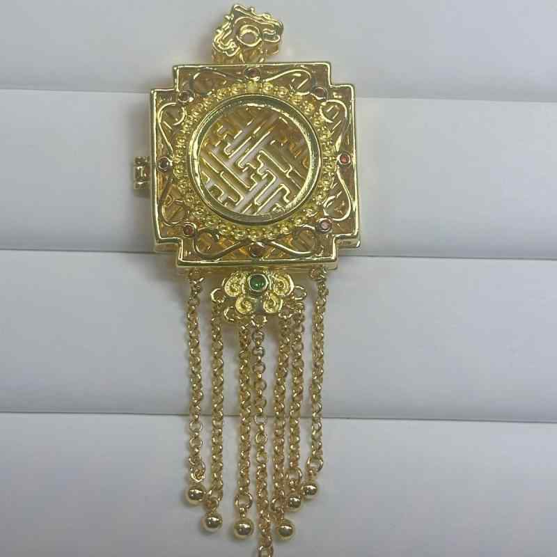 ネックレス チャイナ風 中華風 レトロ クラシック 宮廷 エレガント 漢服 襟元ブローチ タッセル 金 翡..