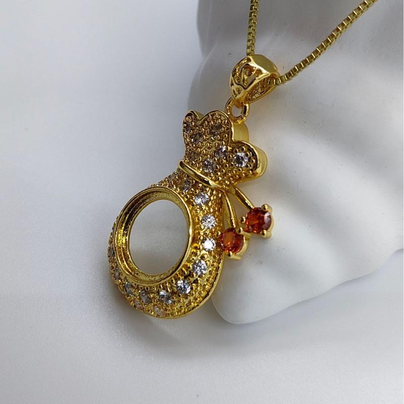 ペンダント空枠 金運 財運 招福 琵琶 袋 水滴 ジルコニア装飾 銅製 電気メッキ DIY 手作りアクセサリー..