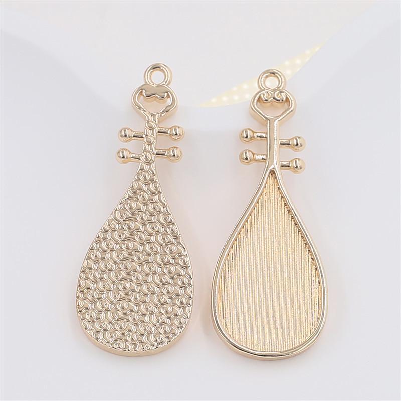 ピアス パーツ ハンドメイド DIY 手芸用 琵琶型 中国風 空枠 台座 埋め込み用 宋錦布地 螺鈿 点翠 細工..