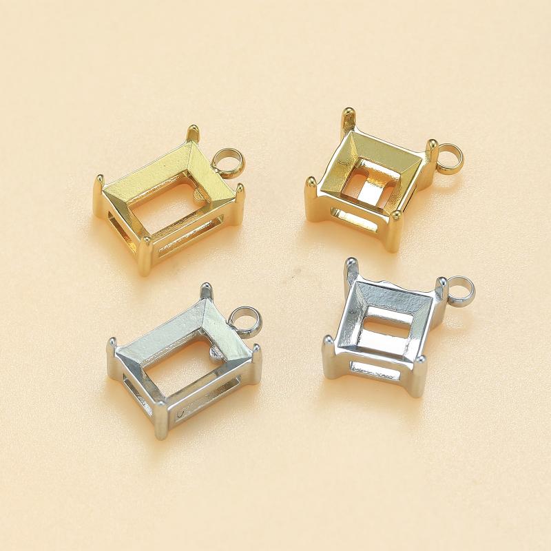 アクセサリーパーツ DIY ハンドメイド チタン鋼 6x8 長方形 空枠 ペンダントトップ 石座 台座 宝石 ジ..