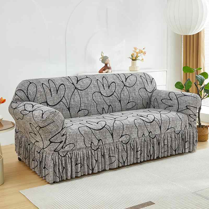 ソファカバー ポリエステル 伸縮性 オールシーズン 滑り止め 防塵 フリル 肘掛け一体型 幾何学 花柄プリント リビング シンプルモダン ソファ保護カバー