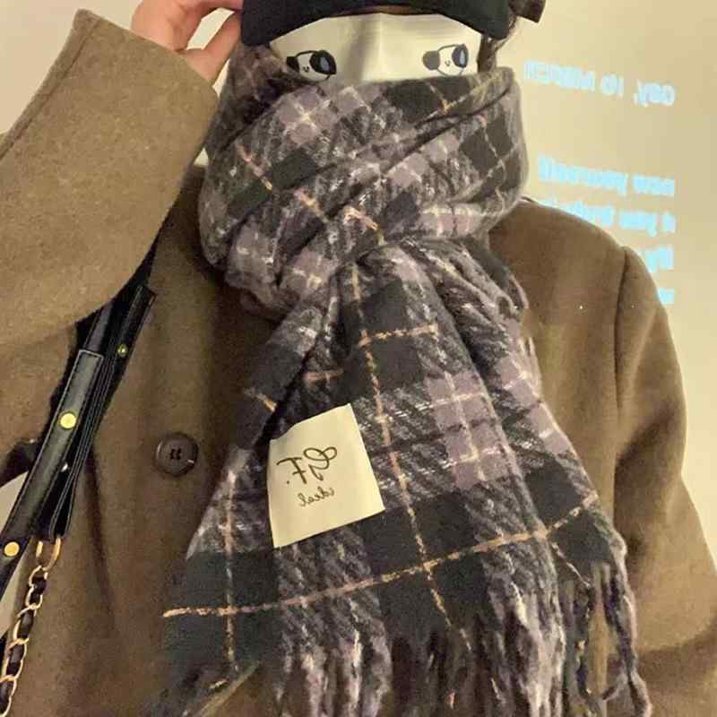 マフラー レディース ストール 秋冬 チェック柄 大判 厚手 タッチ 保温 防寒 ボリューム 通学 普段使い..