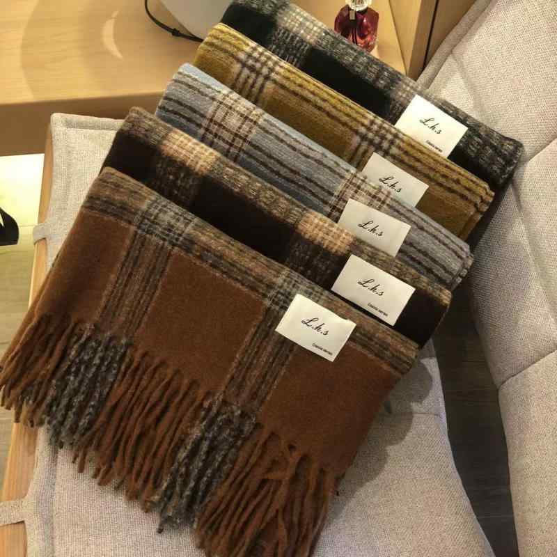 マフラー ストール レディース チェック柄 フェイク タッチ 大判 ロング フリンジ 韓国 清楚 かわいい 柔らかい 保温 防寒 秋冬 通学(4)