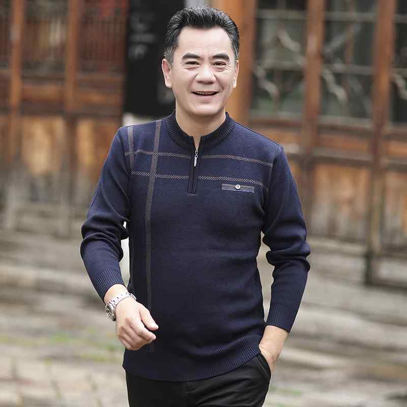 ニット メンズ 中高年 男性 セーター クルーネック 丸首 ミドルネック ハーフジップ 厚手 秋冬 カジュアル ビジネス 普段使い 通勤 ポリエステル混紡 保温性 スリムフィット グレー レッド