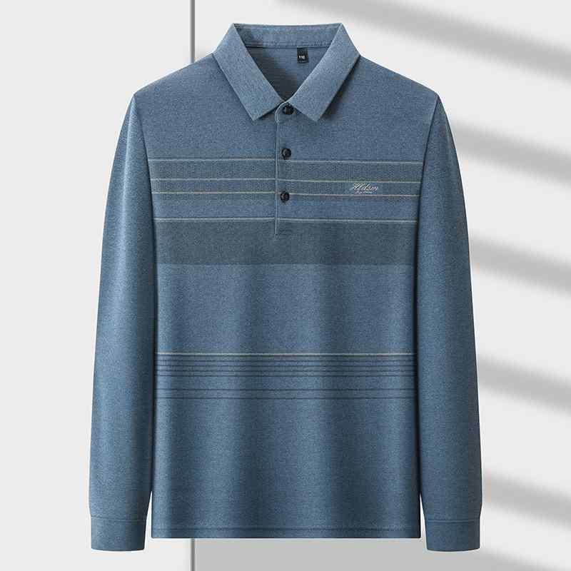トップス メンズ シニア向け 長袖 ストライプ柄 Tシャツ 襟付き ポロシャツ風 コットン 綿混 薄手 吸湿速乾 伸縮性 抗菌 春秋 カジュアル 普段使い ビジネスカジュアル