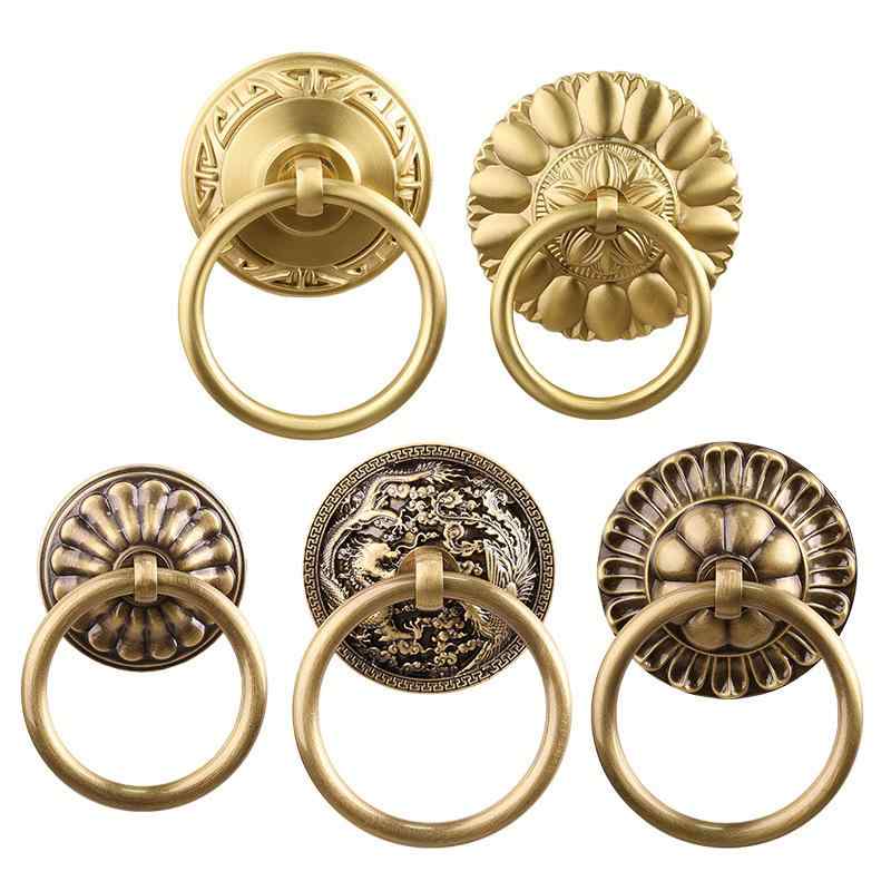 取っ手 新中国風 無垢真鍮 アンティーク調 モダンチャイニーズスタイル 家具金具 キャビネット ドア用 ..