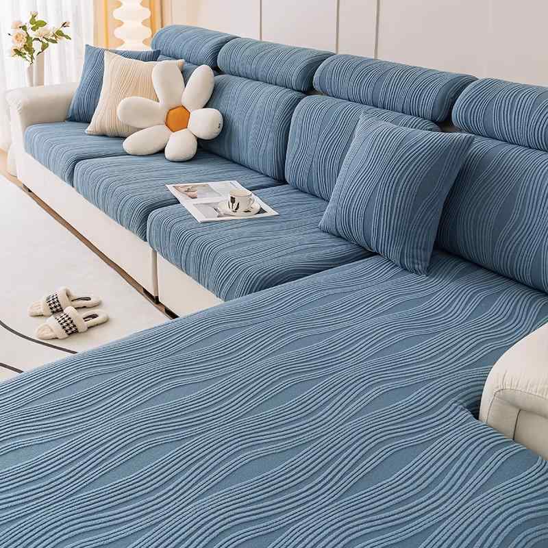 Sofa Covers - ソファカバー モダン シンプル 北欧風 コーナーソファ L字型 カウチ ソファ保護カバー ストレッチ 伸縮性 フルカバー 背もたれ オールシーズン 滑り止め 爪とぎ防止 猫対策 ポリエステル ストライプ柄 リビング 模様替え 多色展開