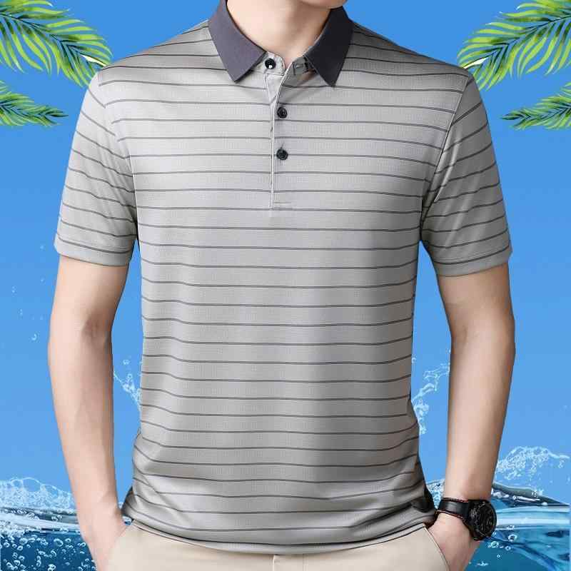 ポロシャツ メンズ 春夏 半袖 ストライプ柄 ゆったり ルーズフィット 襟付きトップス 薄手 吸湿速乾 デイリー 普段使い ビジネスカジュアル 通勤 中年
